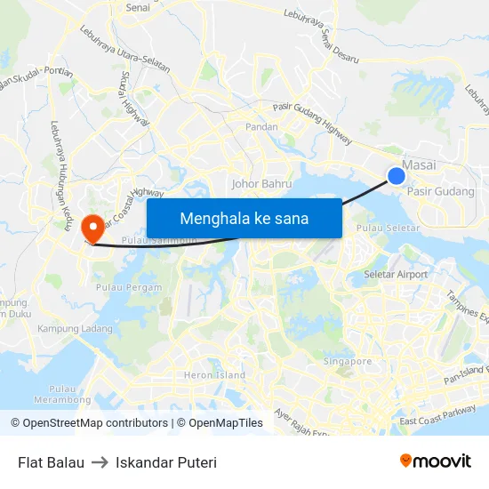 Flat Balau to Iskandar Puteri map