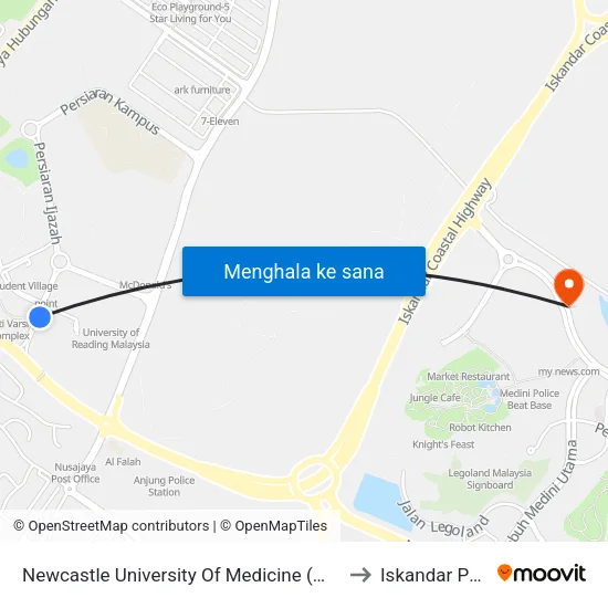 Newcastle University Of Medicine (Malaysia) to Iskandar Puteri map