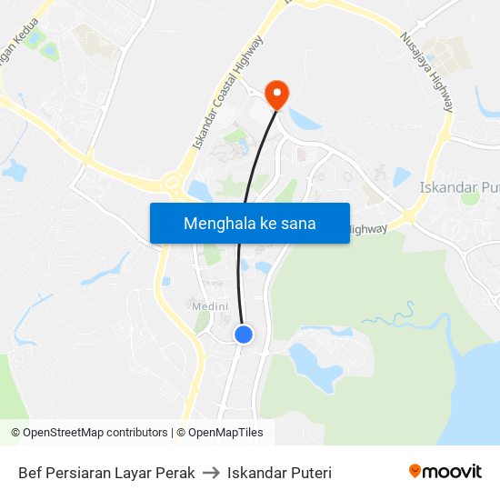 Bef Persiaran Layar Perak to Iskandar Puteri map