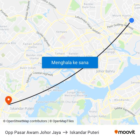 Opp Pasar Awam Johor Jaya to Iskandar Puteri map