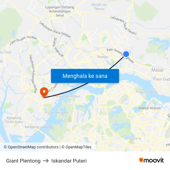 Giant Plentong to Iskandar Puteri map