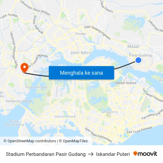 Stadium Perbandaran Pasir Gudang to Iskandar Puteri map