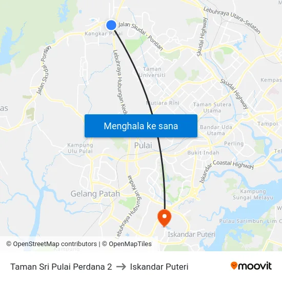 Taman Sri Pulai Perdana 2 to Iskandar Puteri map