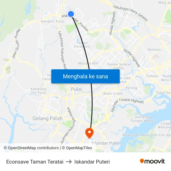 Econsave Taman Teratai to Iskandar Puteri map