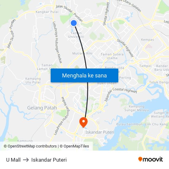 U Mall to Iskandar Puteri map