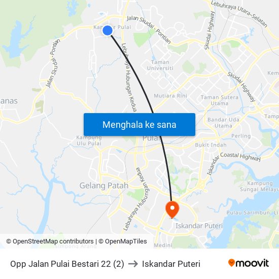 Opp Jalan Pulai Bestari 22 (2) to Iskandar Puteri map