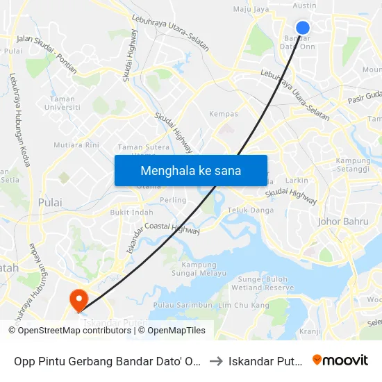 Opp Pintu Gerbang Bandar Dato' Onn to Iskandar Puteri map
