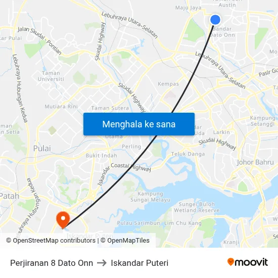 Perjiranan 8 Dato Onn to Iskandar Puteri map