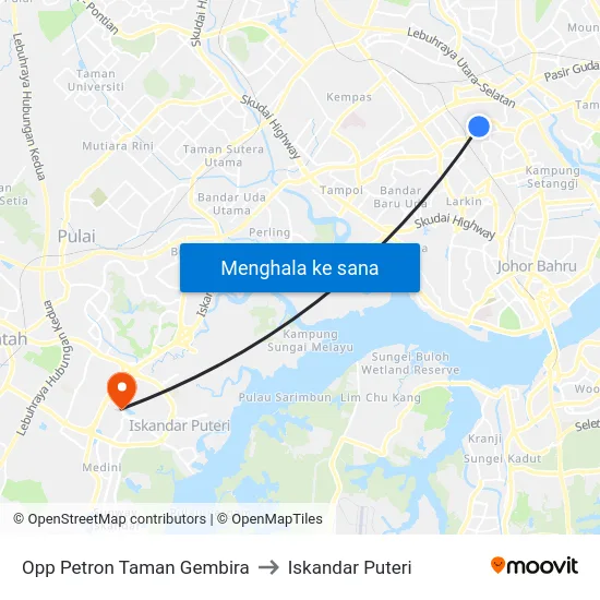 Opp Petron Taman Gembira to Iskandar Puteri map