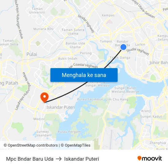Mpc Bndar Baru Uda to Iskandar Puteri map