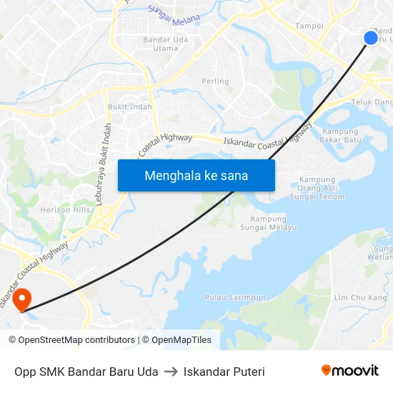 Opp SMK Bandar Baru Uda to Iskandar Puteri map