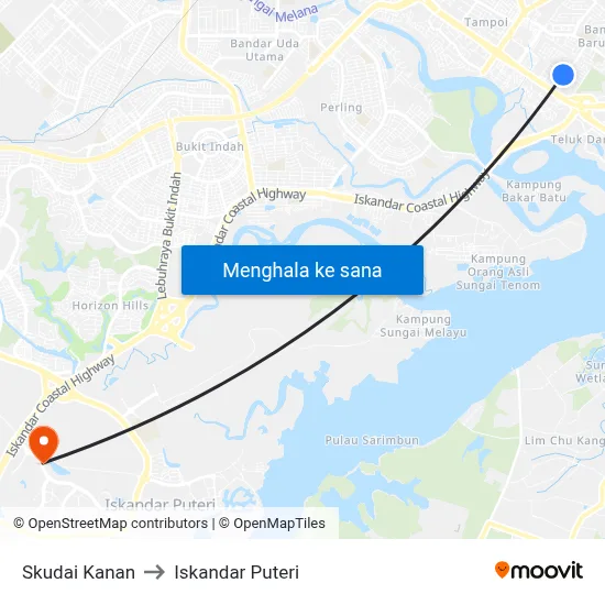 Skudai Kanan to Iskandar Puteri map