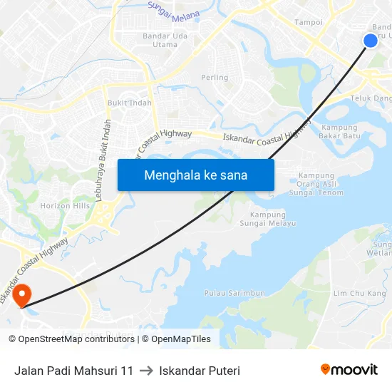 Jalan Padi Mahsuri 11 to Iskandar Puteri map