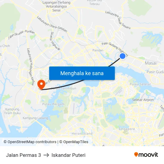 Jalan Permas 3 to Iskandar Puteri map