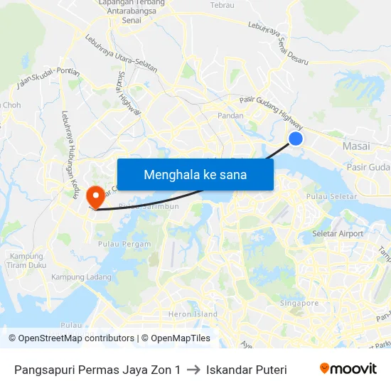 Pangsapuri Permas Jaya Zon 1 to Iskandar Puteri map