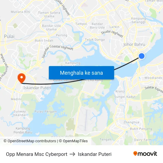 Opp Menara Msc Cyberport to Iskandar Puteri map