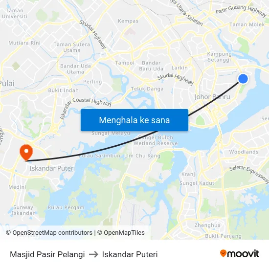 Masjid Pasir Pelangi to Iskandar Puteri map