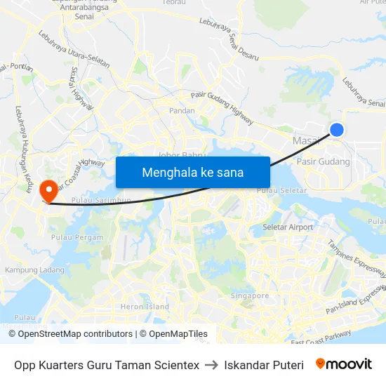 Opp Kuarters Guru Taman Scientex to Iskandar Puteri map