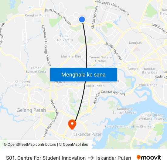 S01, Centre For Student Innovation to Iskandar Puteri map