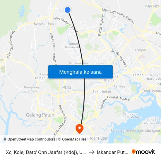 Xc, Kolej Dato' Onn Jaafar (Kdoj), Utm to Iskandar Puteri map