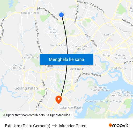 Exit Utm (Pintu Gerbang) to Iskandar Puteri map