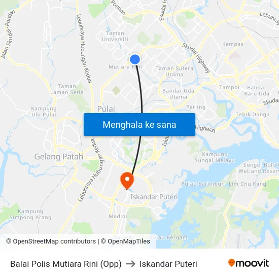 Balai Polis Mutiara Rini (Opp) to Iskandar Puteri map