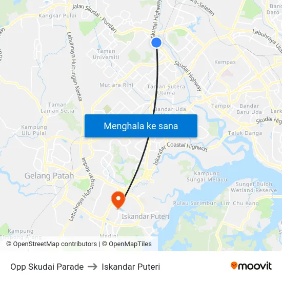 Opp Skudai Parade to Iskandar Puteri map