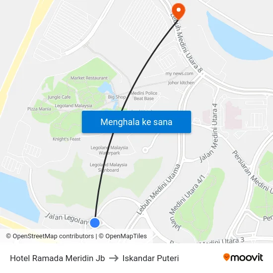 Hotel Ramada Meridin Jb to Iskandar Puteri map
