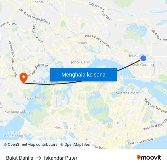 Bukıt Dahlıa to Iskandar Puteri map