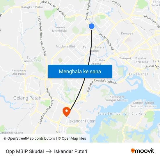 Opp MBIP Skudai to Iskandar Puteri map