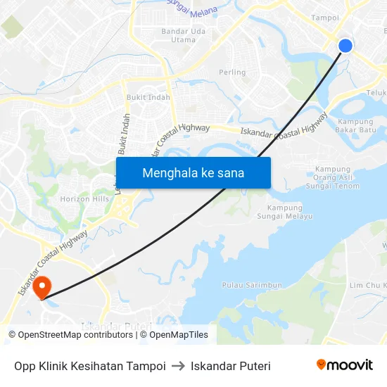 Opp Klinik Kesihatan Tampoi to Iskandar Puteri map