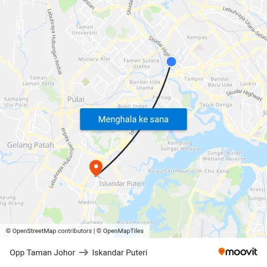 Opp Taman Johor to Iskandar Puteri map