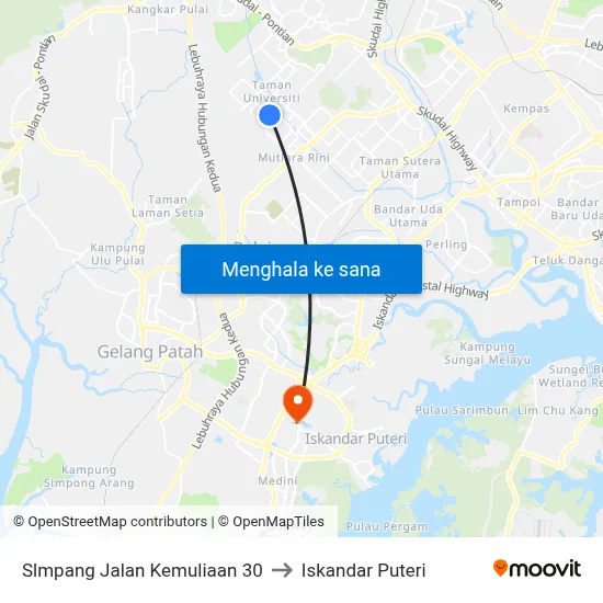 Slmpang Jalan Kemuliaan 30 to Iskandar Puteri map