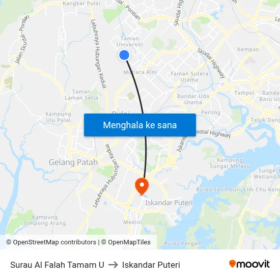 Surau Al Falah Tamam U to Iskandar Puteri map
