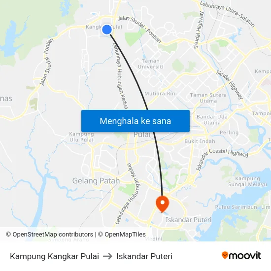 Kampung Kangkar Pulai to Iskandar Puteri map