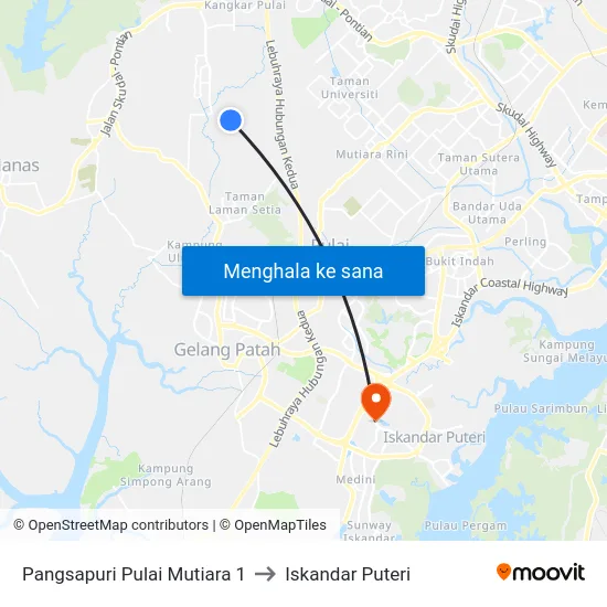Pangsapuri Pulai Mutiara 1 to Iskandar Puteri map
