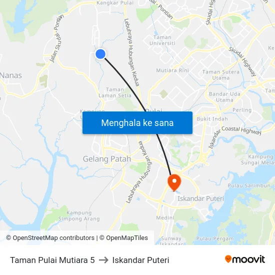 Taman Pulai Mutiara 5 to Iskandar Puteri map