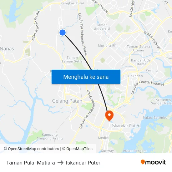Taman Pulai Mutiara to Iskandar Puteri map