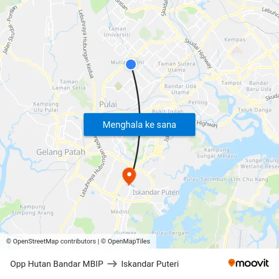Opp Hutan Bandar MBIP to Iskandar Puteri map