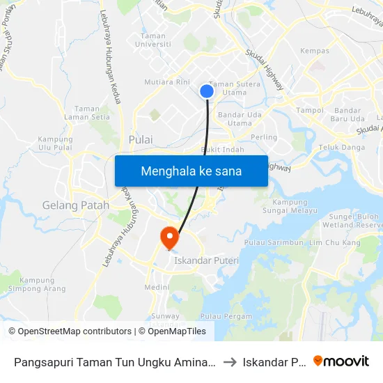 Pangsapuri Taman Tun Ungku Aminah Block 58 to Iskandar Puteri map