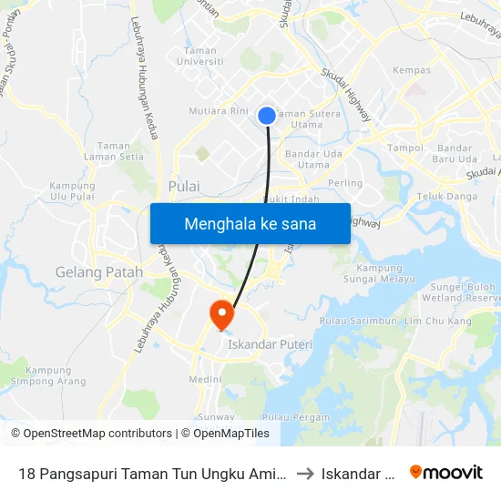 18 Pangsapuri Taman Tun Ungku Aminah Block 34 to Iskandar Puteri map