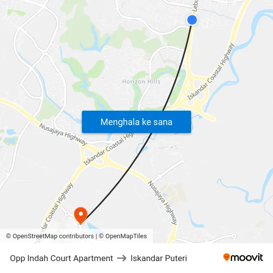 Opp Indah Court Apartment to Iskandar Puteri map