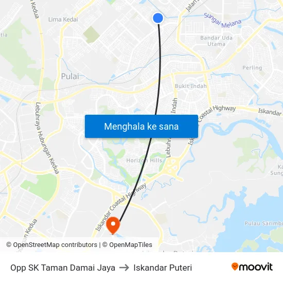 Opp SK Taman Damai Jaya to Iskandar Puteri map