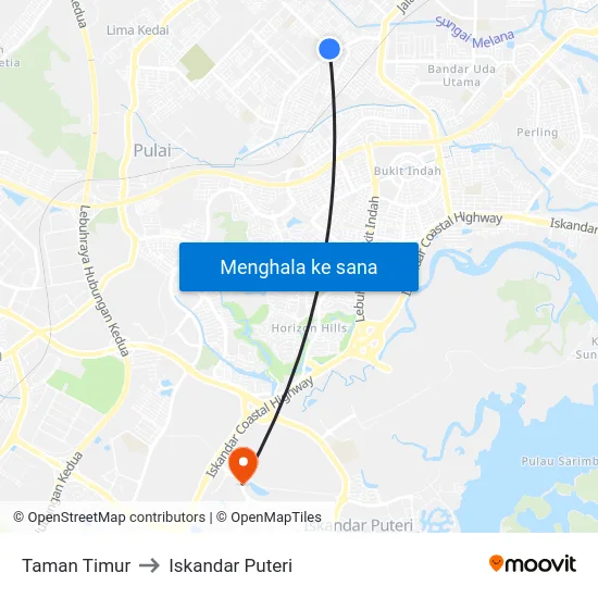 Taman Timur to Iskandar Puteri map