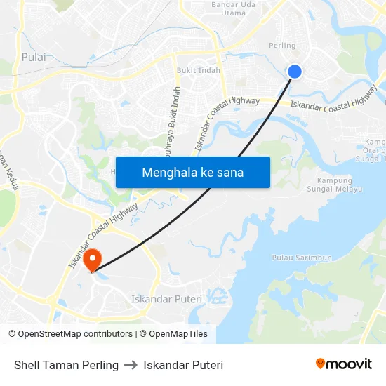 Shell Taman Perling to Iskandar Puteri map