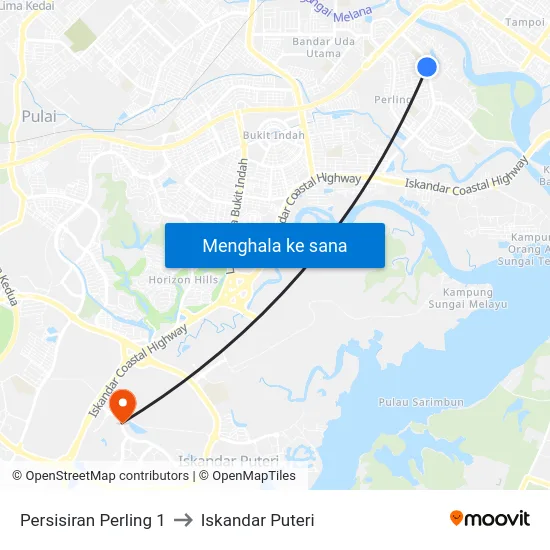Persisiran Perling 1 to Iskandar Puteri map