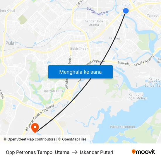 Opp Petronas Tampoi Utama to Iskandar Puteri map