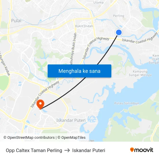 Opp Caltex Taman Perling to Iskandar Puteri map
