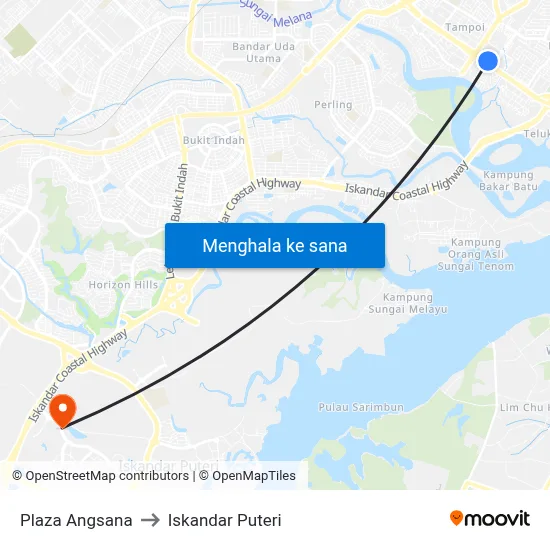 Plaza Angsana to Iskandar Puteri map