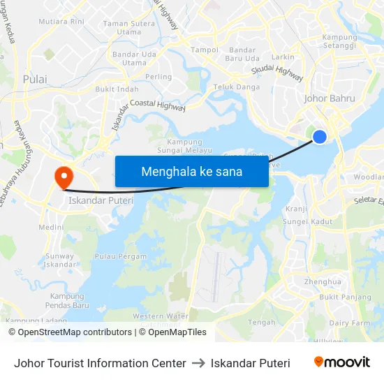Johor Tourist Information Center to Iskandar Puteri map